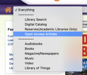 Screen shot showing Open Access Articles in Dropdown Menu