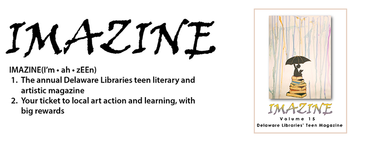 Imazine squiggle text title with definition next to cover of Art Magazine on white
